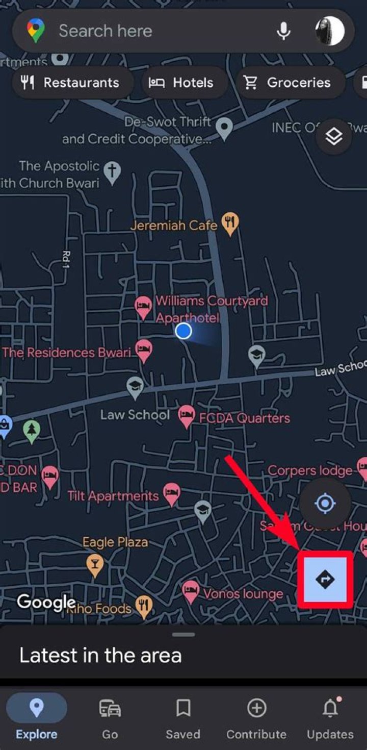 Where is the directions button on Google Maps?