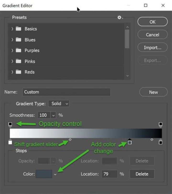Where is the gradient Editor in Photoshop CC?