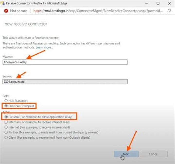 Where is the receive connector in Exchange 2010?